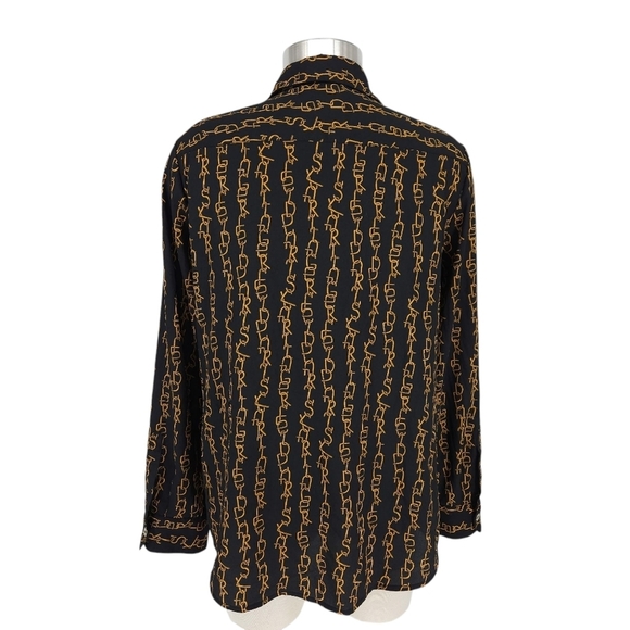 Karl Lagerfeld Logo Chain Blouse Black Gold Long Sleeve Button Up Shirt - Picture 3 of 8